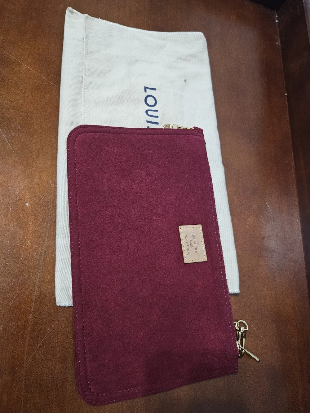 Louis Vuitton Burgundy Suede Zip Wallet Clutch